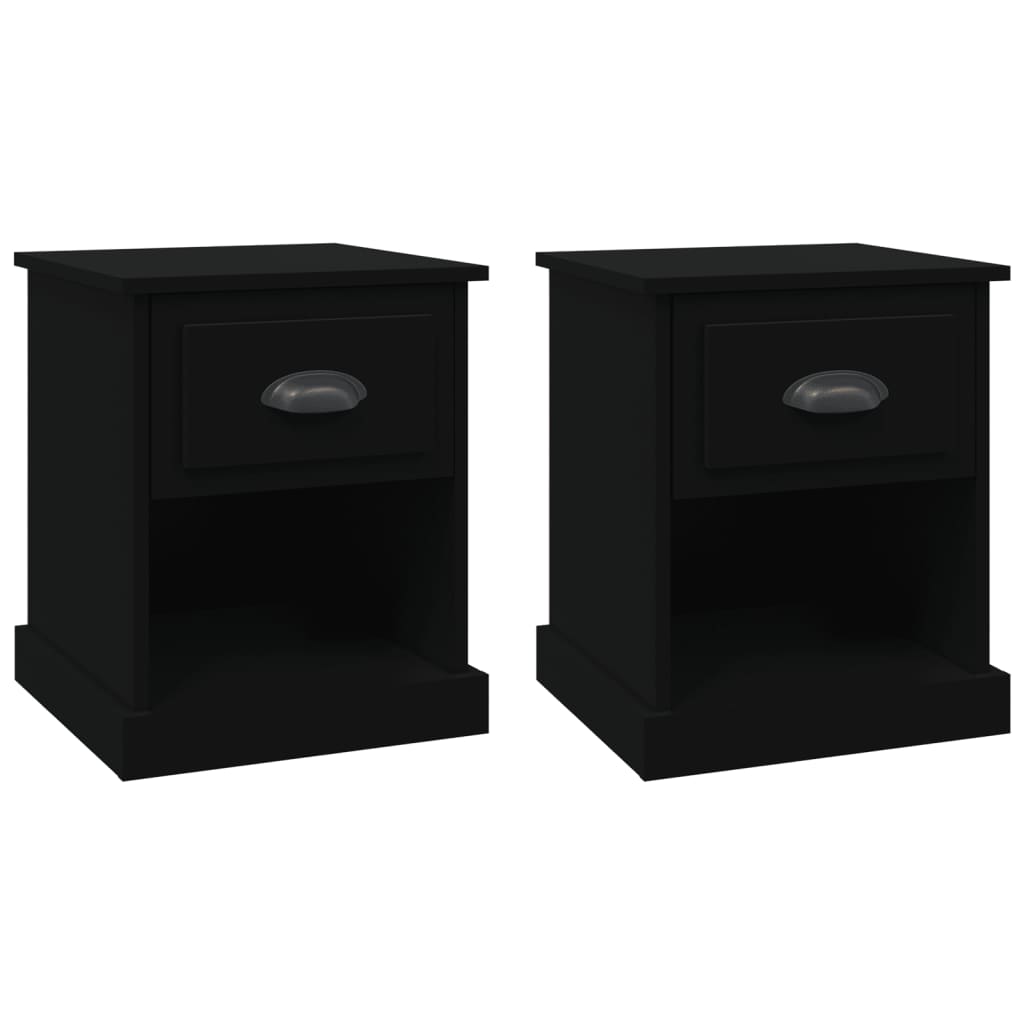 Bedside Cabinets 2 Pcs Black 39X39x47.5 Cm Engineered Wood Bedside Tables