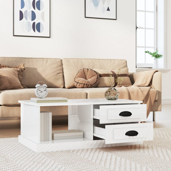 Coffee Table High Gloss White 90X50x35 Cm Engineered Wood Coffee Tables