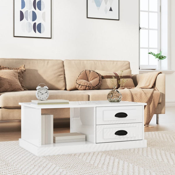 Coffee Table High Gloss White 90X50x35 Cm Engineered Wood Coffee Tables