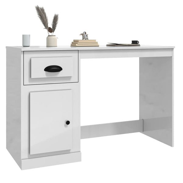 Desk With Drawer High Gloss White 115X50x75 Cm Engineered Wood Home Office Desks