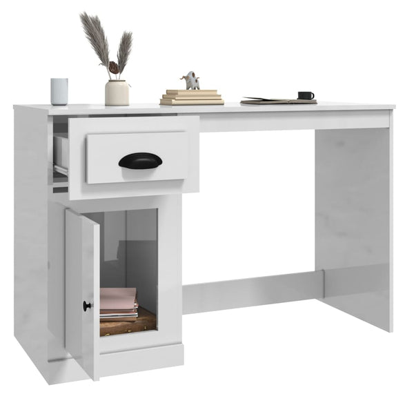 Desk With Drawer High Gloss White 115X50x75 Cm Engineered Wood Home Office Desks