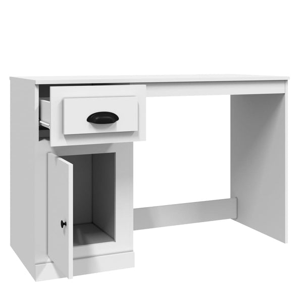 Desk With Drawer High Gloss White 115X50x75 Cm Engineered Wood Home Office Desks