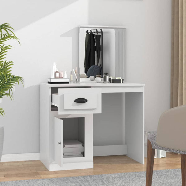 Dressing Table With Mirror White 90X50x132.5 Cm Engineered Wood Dressing Tables