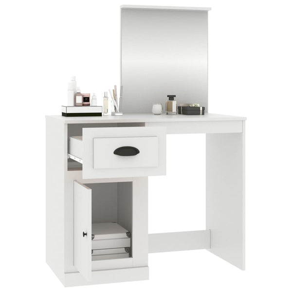 Dressing Table With Mirror White 90X50x132.5 Cm Engineered Wood Dressing Tables