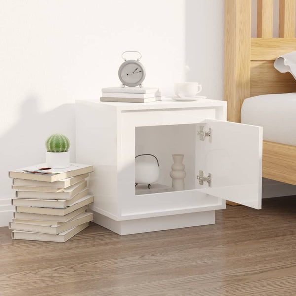 Bedside Cabinet High Gloss White 44X35x45 Cm Engineered Wood Bedside Tables