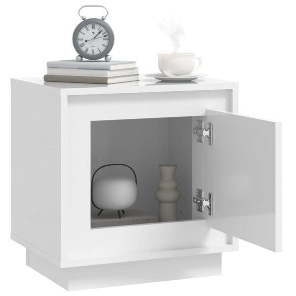 Bedside Cabinet High Gloss White 44X35x45 Cm Engineered Wood Bedside Tables