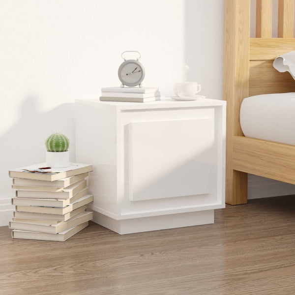 Bedside Cabinet High Gloss White 44X35x45 Cm Engineered Wood Bedside Tables