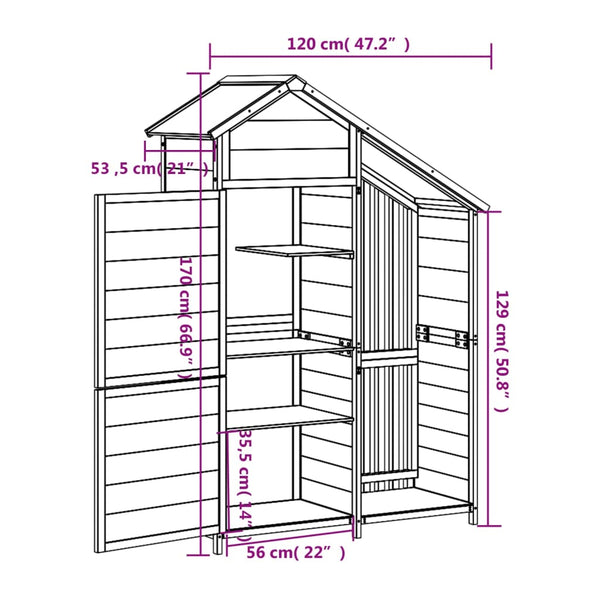 Vidaxl Garden Tool Shed Grey 120X53.5X170 Cm Solid Wood Pine Sheds Summerhouses Carports