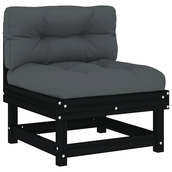 Vidaxl Middle Sofa With Cushions Black Solid Wood Pine Sofas Armchairs & Couches