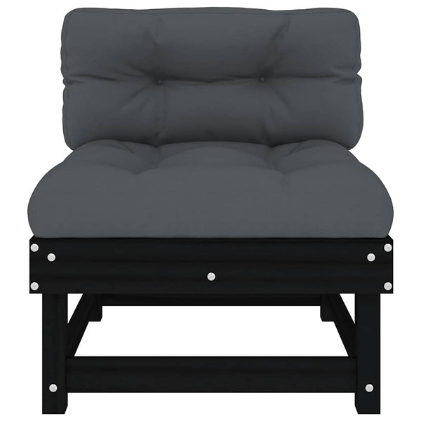 Vidaxl Middle Sofa With Cushions Black Solid Wood Pine Sofas Armchairs & Couches