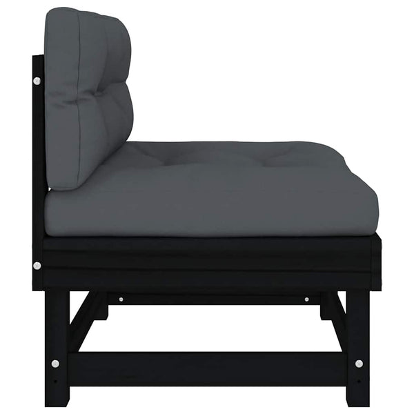Vidaxl Middle Sofa With Cushions Black Solid Wood Pine Sofas Armchairs & Couches