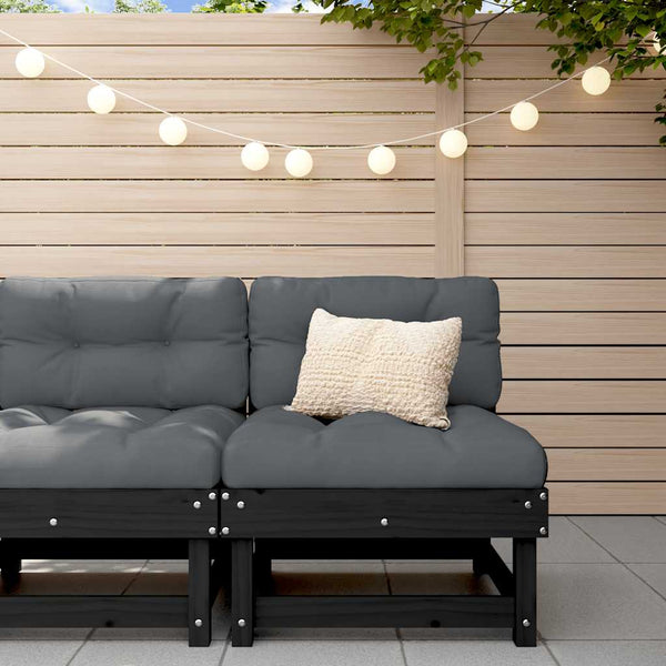 Vidaxl Middle Sofa With Cushions Black Solid Wood Pine Sofas Armchairs & Couches