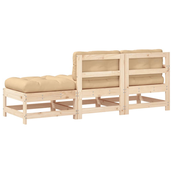 3 Piece Garden Lounge Set With Cushions Solid Wood Loungers