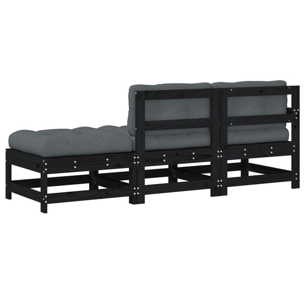 3 Piece Garden Lounge Set With Cushions Black Solid Wood Loungers