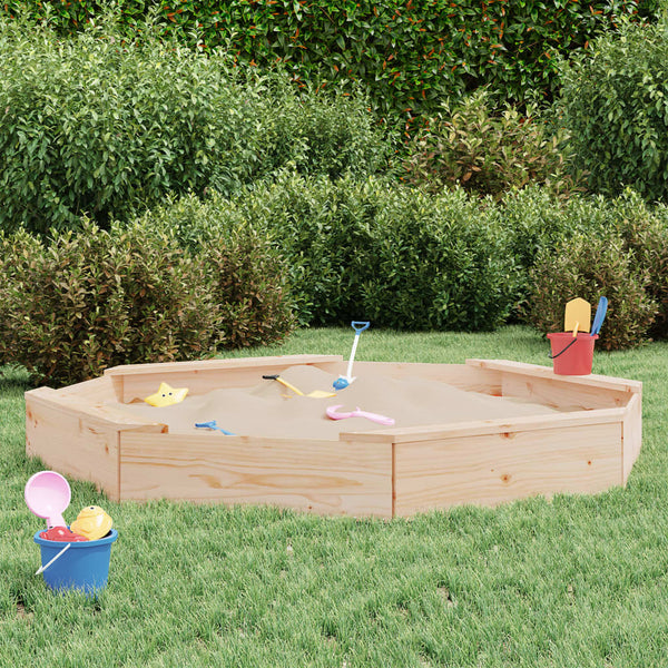 Sandbox With Seats Octagon Solid Wood Pine Sandpit Toys