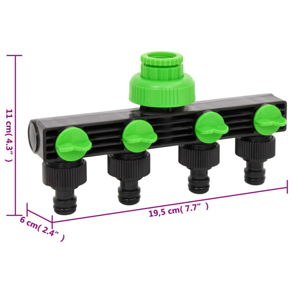 Vidaxl 4 Way Tap Adaptor Green And Black 19.5X6x11 Cm Abs & Pp Lawn Sprinklers & Sprinkler Heads