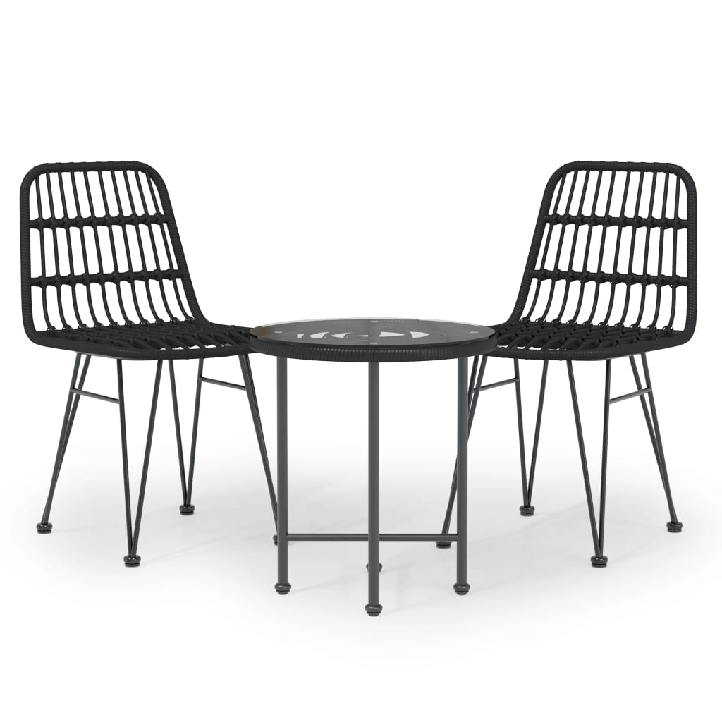 3 Piece Garden Dining Set Black Poly Rattan Outdoor Dining Sets