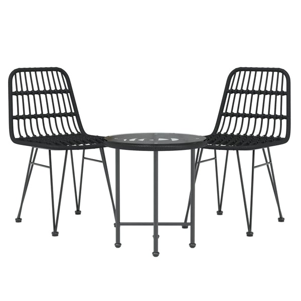 3 Piece Garden Dining Set Black Poly Rattan Outdoor Dining Sets