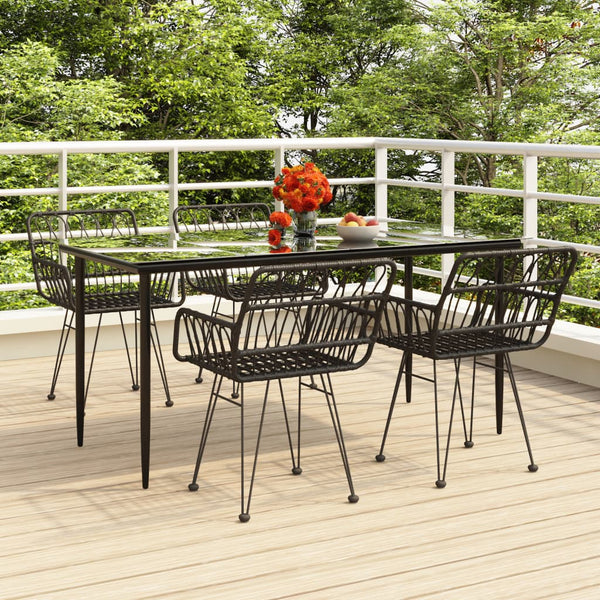 5 Piece Garden Dining Set Black Poly Rattan Outdoor Dining Sets
