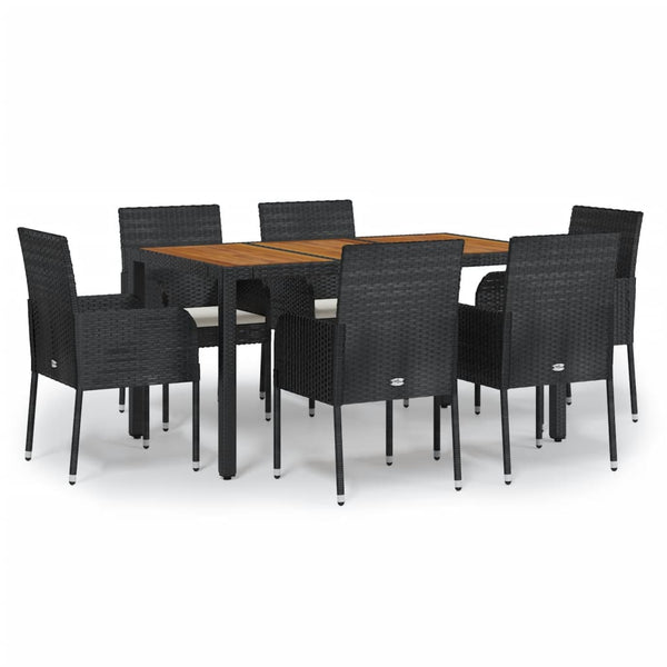 7 Piece Garden Dining Set With Cushions Black Poly Rattan Outdoor Dining Sets
