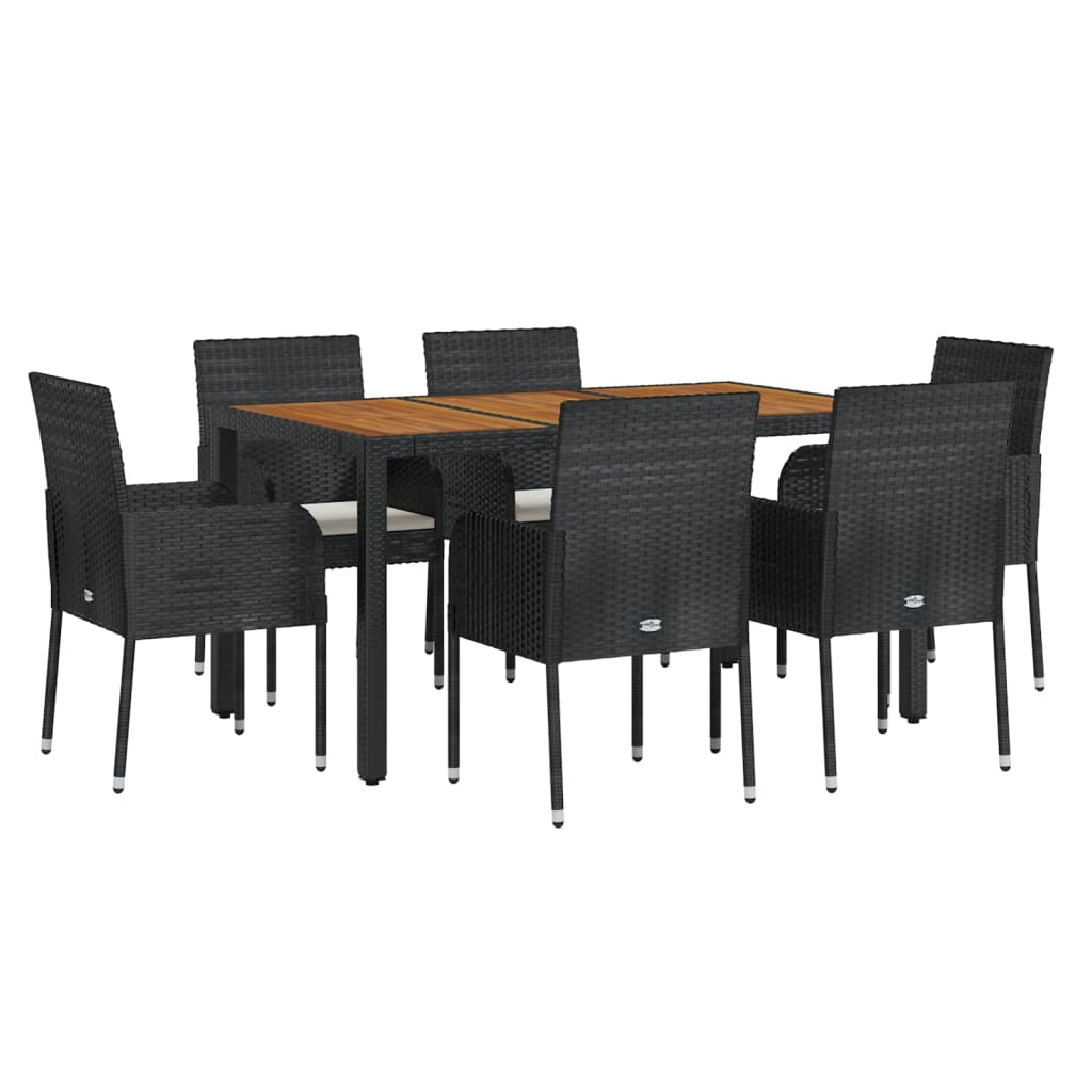 7 Piece Garden Dining Set With Cushions Black Poly Rattan Outdoor Dining Sets