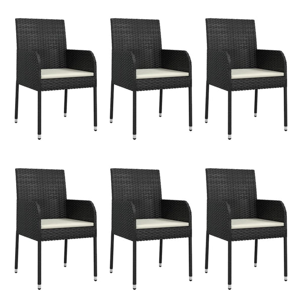 7 Piece Garden Dining Set With Cushions Black Poly Rattan Outdoor Dining Sets