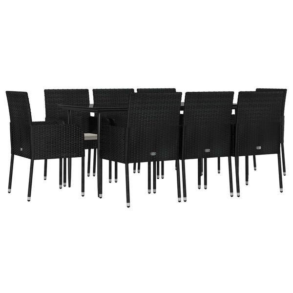 Vidaxl 9 Piece Garden Dining Set With Cushions Black Poly Rattan Outdoor Dining Sets