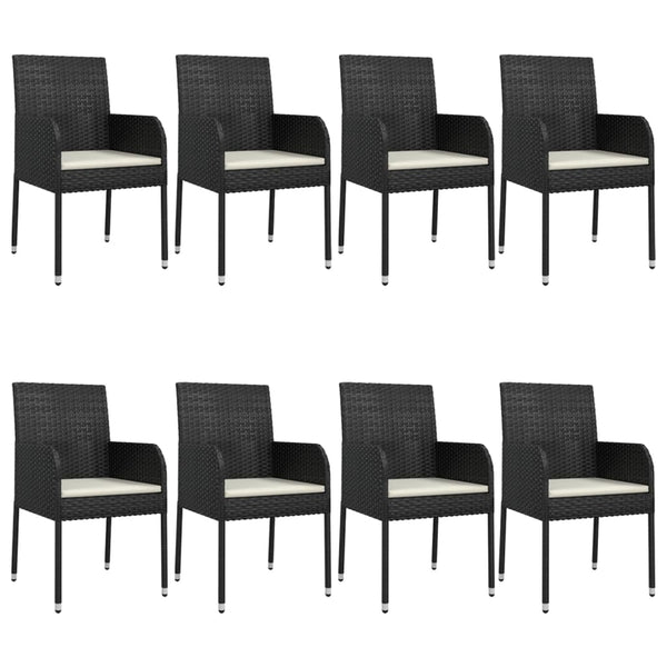 Vidaxl 9 Piece Garden Dining Set With Cushions Black Poly Rattan Outdoor Dining Sets