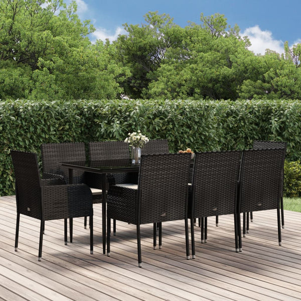 Vidaxl 9 Piece Garden Dining Set With Cushions Black Poly Rattan Outdoor Dining Sets