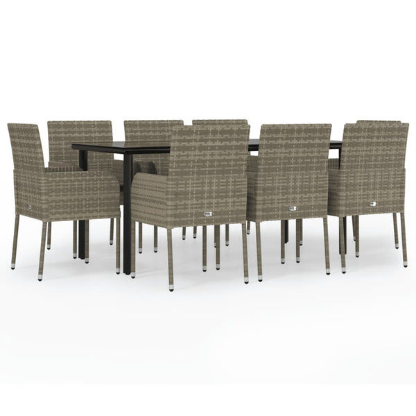 9 Piece Garden Dining Set With Cushions Black And Grey Poly Rattan Outdoor Dining Sets