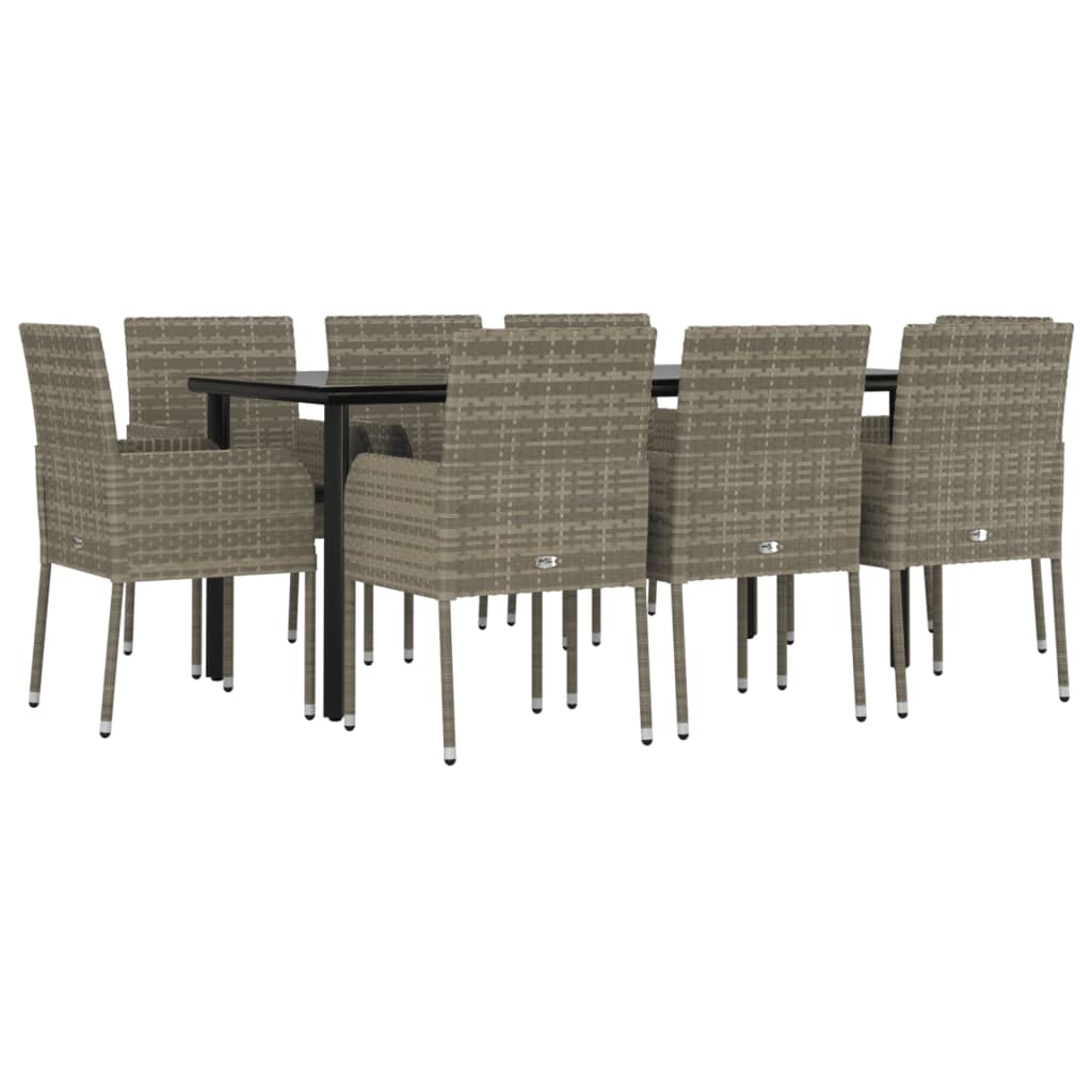 9 Piece Garden Dining Set With Cushions Black And Grey Poly Rattan Outdoor Dining Sets