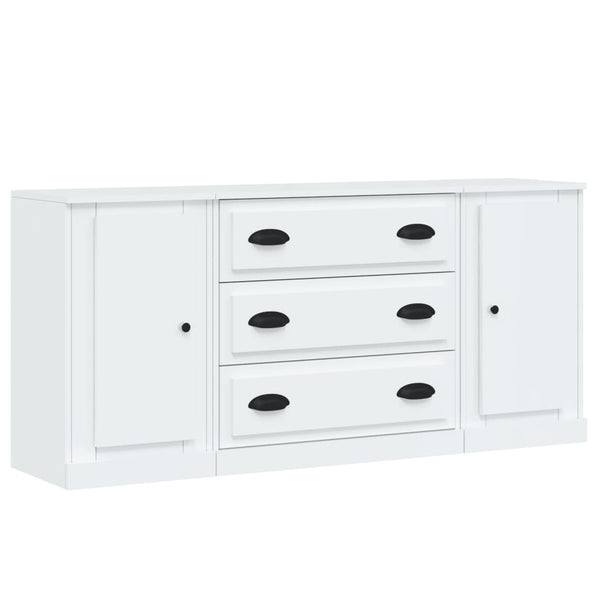 Sideboards 3 Pcs High Gloss White Engineered Wood Sideboards & Buffets