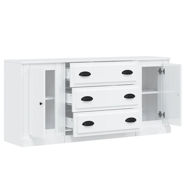 Sideboards 3 Pcs High Gloss White Engineered Wood Sideboards & Buffets
