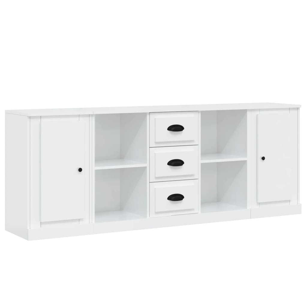 Sideboards 3 Pcs High Gloss White Engineered Wood Sideboards & Buffets