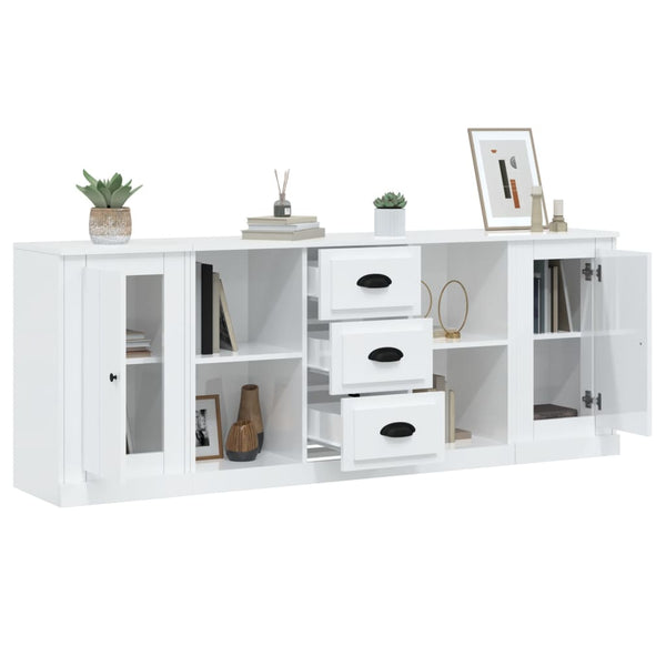 Sideboards 3 Pcs High Gloss White Engineered Wood Sideboards & Buffets