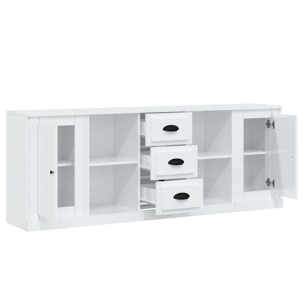 Sideboards 3 Pcs High Gloss White Engineered Wood Sideboards & Buffets
