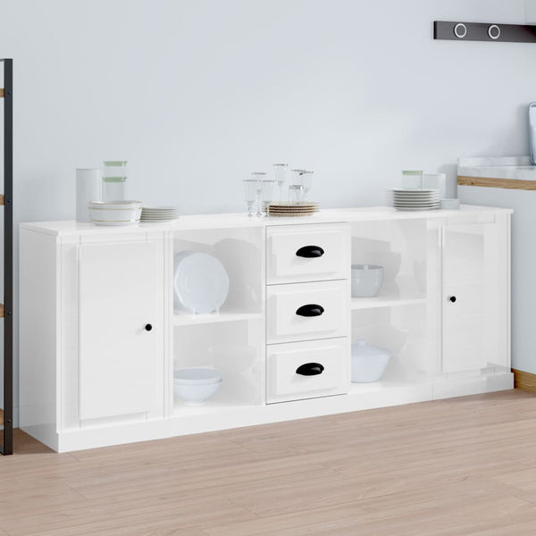 Sideboards 3 Pcs High Gloss White Engineered Wood Sideboards & Buffets