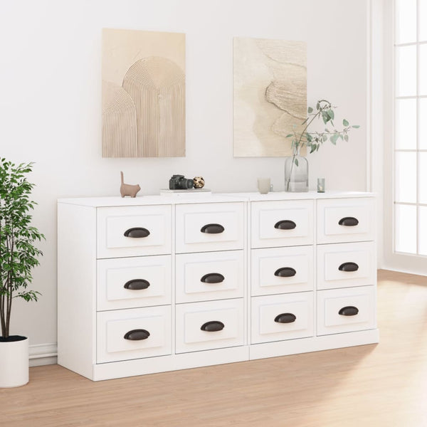 Sideboards 2 Pcs White Engineered Wood Sideboards & Buffets