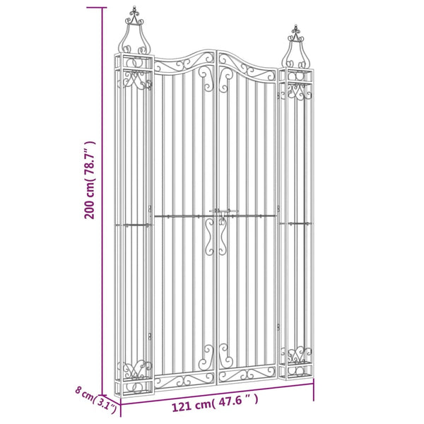 Garden Gate Black 121X8x200 Cm Wrought Iron Gates