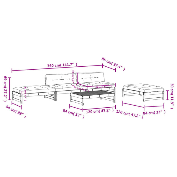 Vidaxl 5 Piece Garden Lounge Set With Cushions Solid Wood Other Patio & Garden Furniture