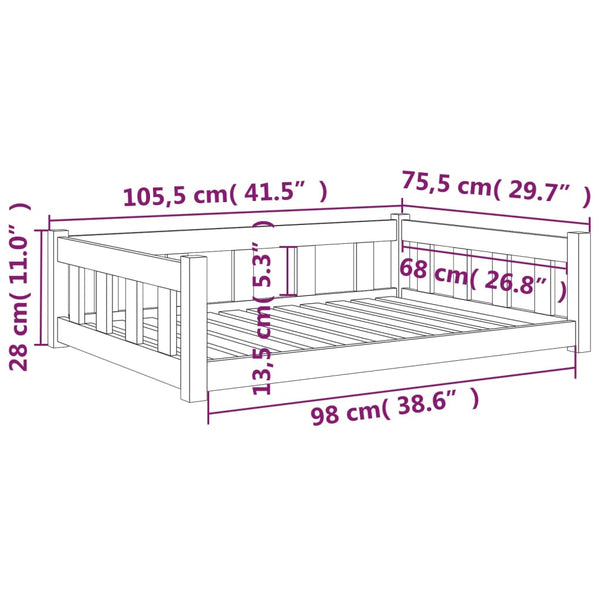 Vidaxl Dog Bed 105.5X75.5X28 Cm Solid Wood Pine Pet Beds
