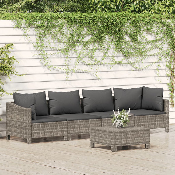 5 Piece Garden Lounge Set With Cushions Grey Poly Rattan Patio Furniture Sets