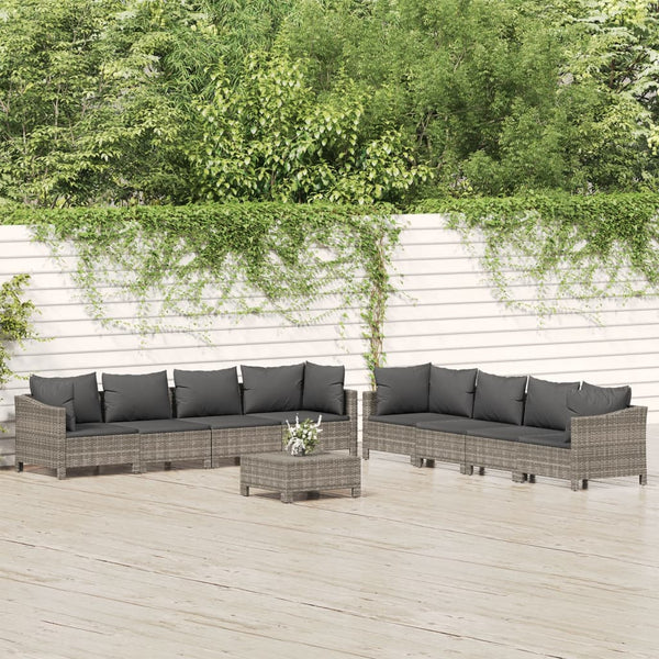 9 Piece Garden Lounge Set With Cushions Grey Poly Rattan Patio Furniture Sets