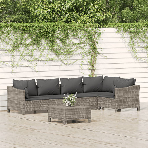 6 Piece Garden Lounge Set With Cushions Grey Poly Rattan Patio Furniture Sets