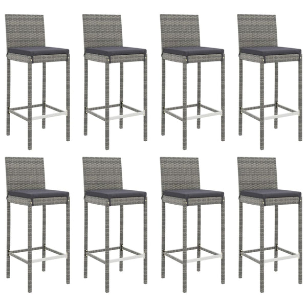 9 Piece Outdoor Bar Set With Cushions Grey Poly Rattan Patio Furniture Sets
