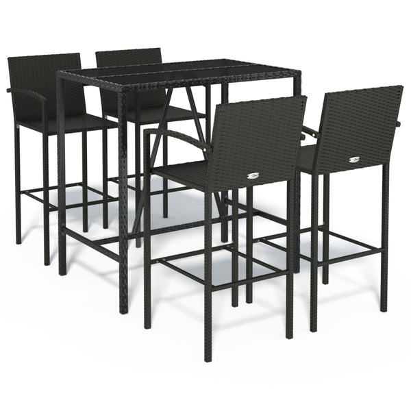 5 Piece Garden Bar Set Black Poly Rattan Patio Furniture Sets