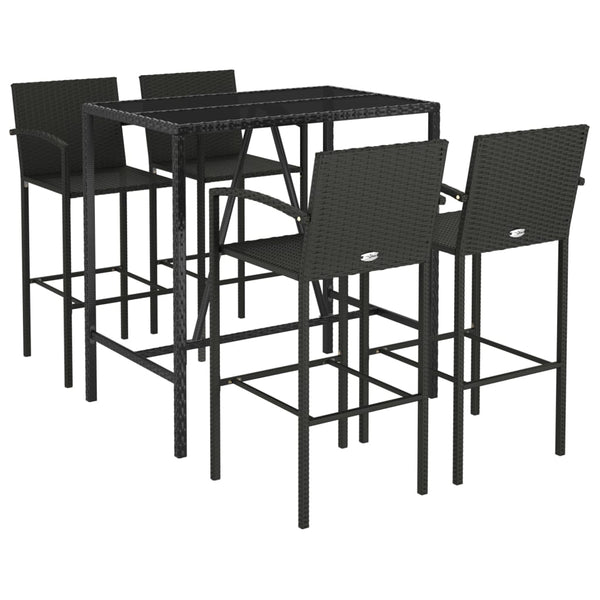 5 Piece Garden Bar Set Black Poly Rattan Patio Furniture Sets