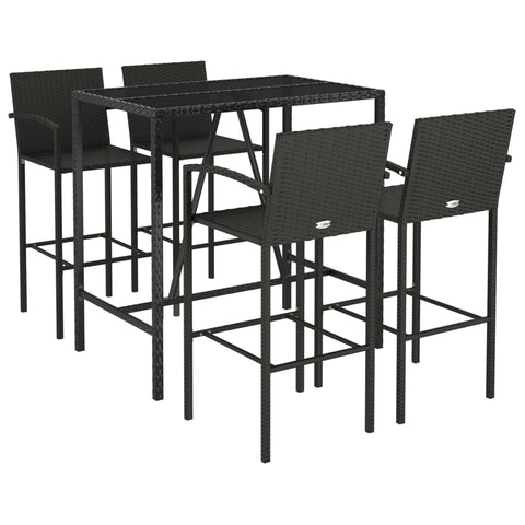 5 Piece Garden Bar Set Black Poly Rattan Patio Furniture Sets