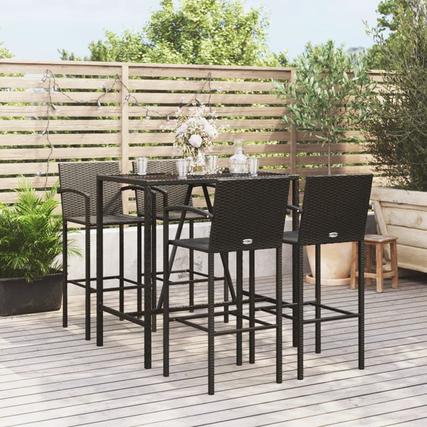 5 Piece Garden Bar Set Black Poly Rattan Patio Furniture Sets