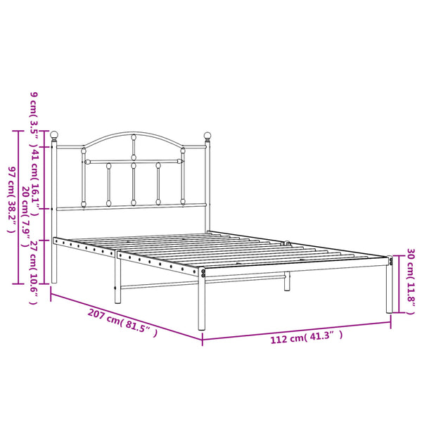 Metal Bed Frame With Headboard Black 106X203 Cm King Single Size King Single Bed Frames